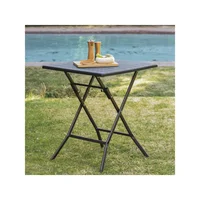 Mesa Plegable Textura Madera Tipo Portafolio Plástica 61X61cm Negra