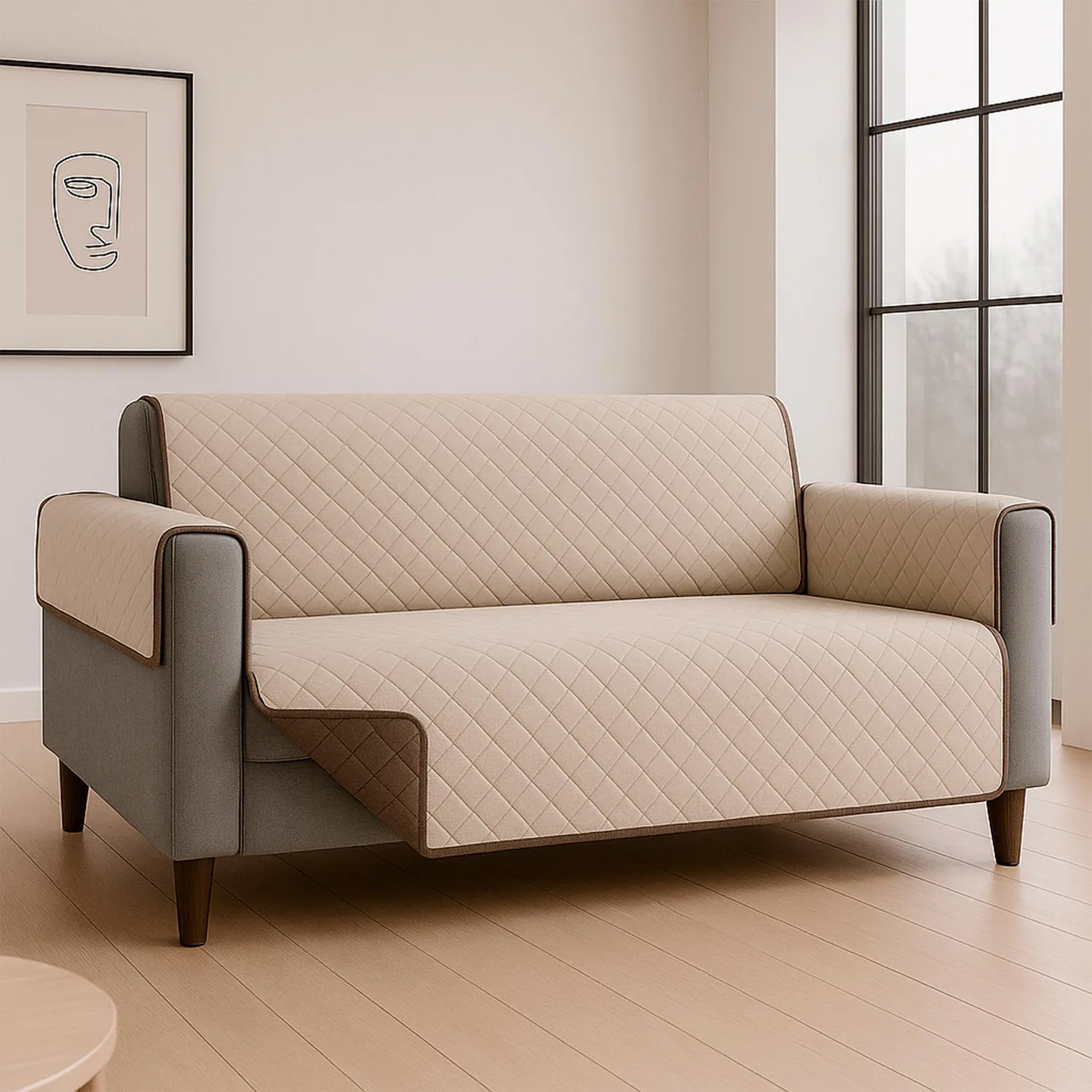 Protector de Sofá Doble Faz 3 Puestos Beige/Chocolate 180 x 180 cm