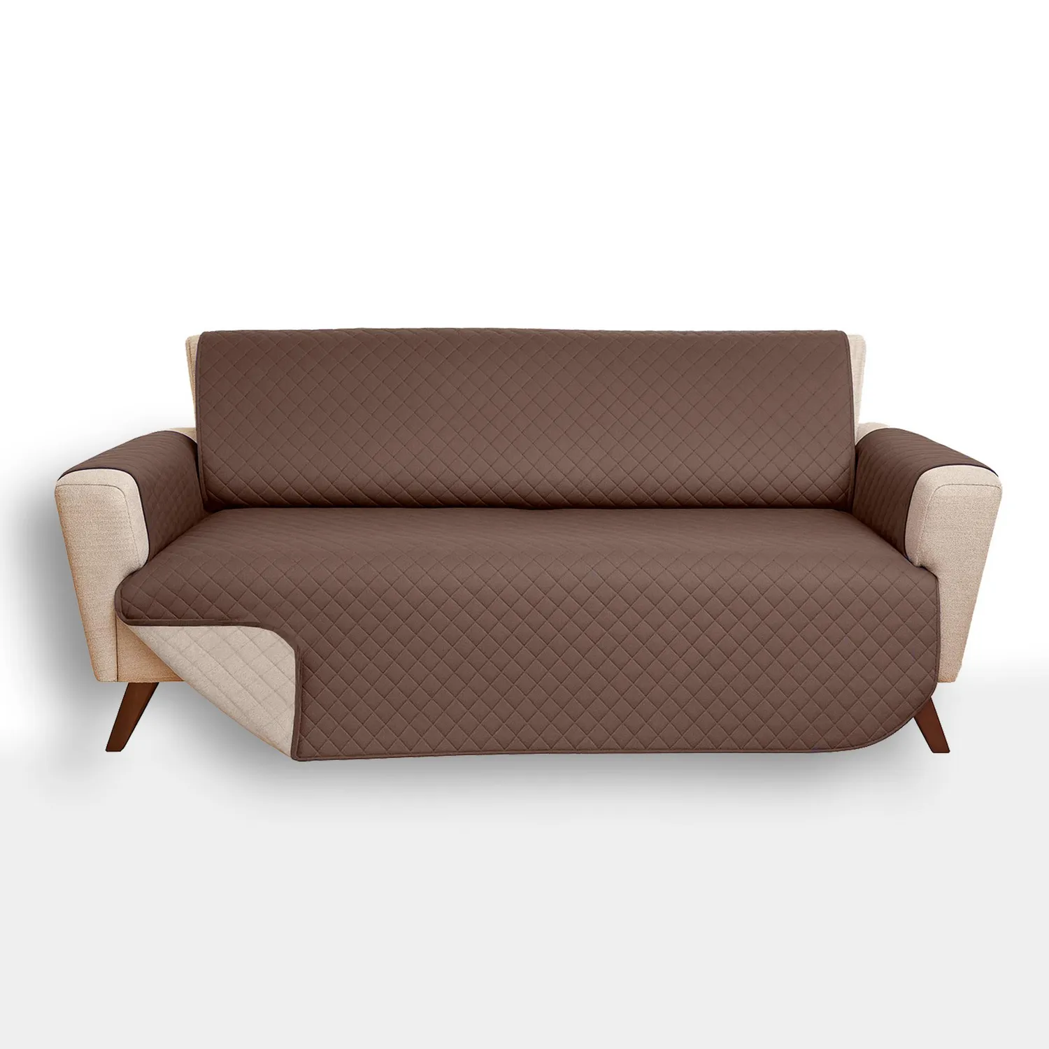 Protector de Sofá Doble Faz 3 Puestos Beige/Chocolate 180 x 180 cm 12