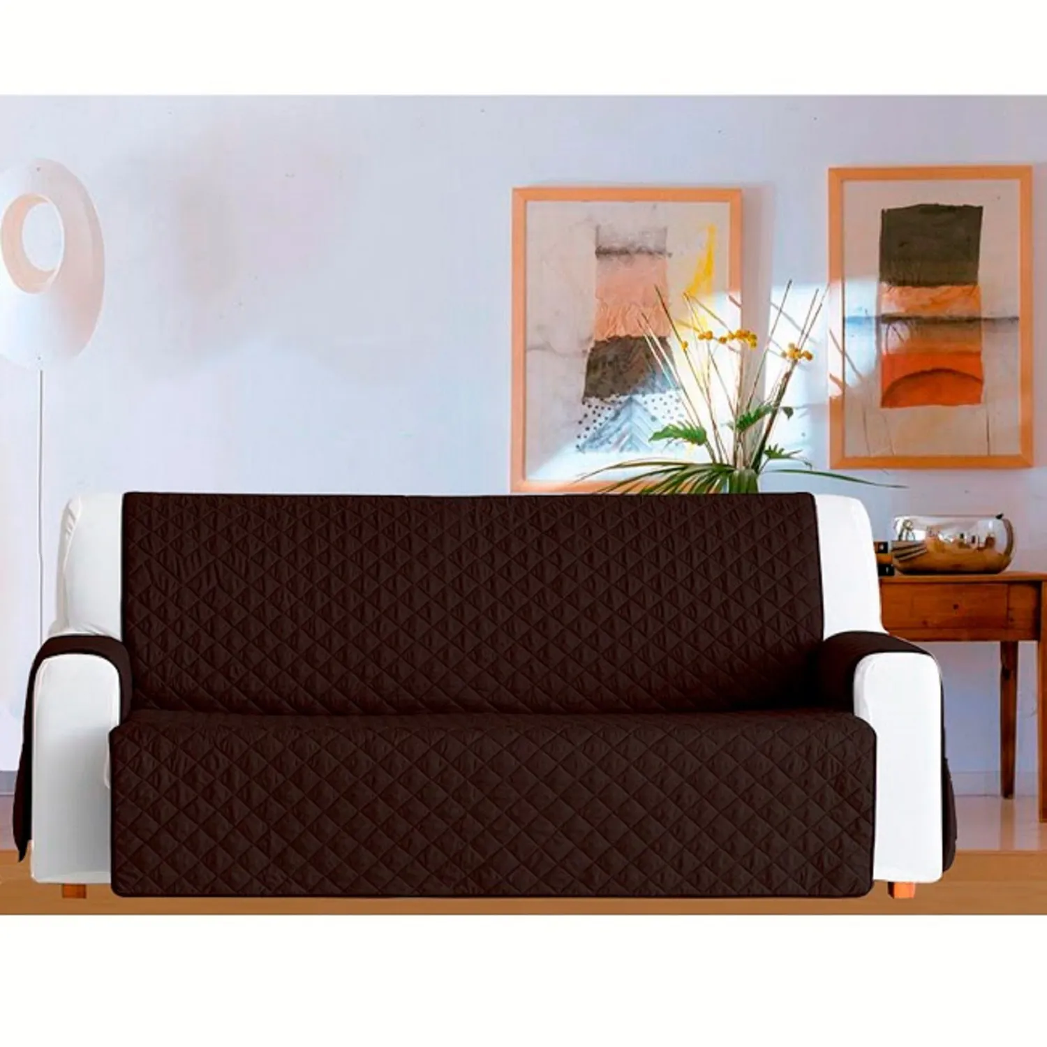 Protector de Sofá Doble Faz 3 Puestos Beige/Chocolate 180 x 180 cm 16