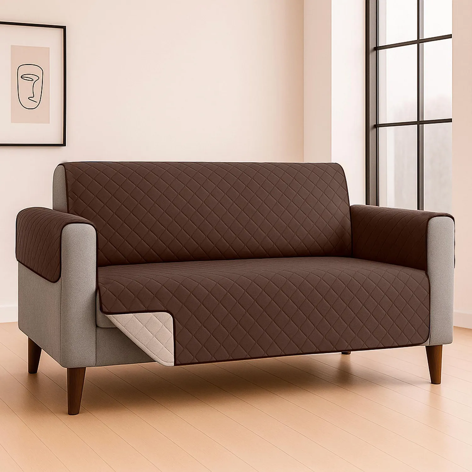Protector de Sofá Doble Faz 2 Puestos Beige/Chocolate 120x 180 cm