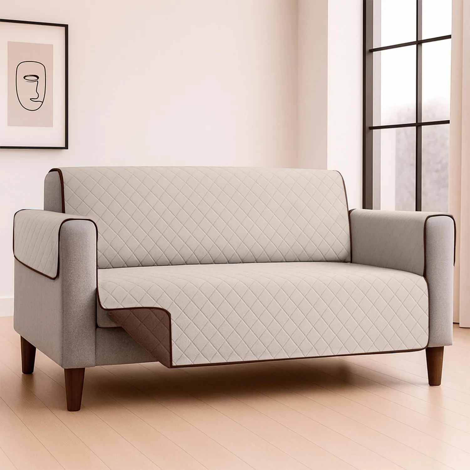 Protector de Sofá Doble Faz 2 Puestos Beige/Chocolate 120x 180 cm 2