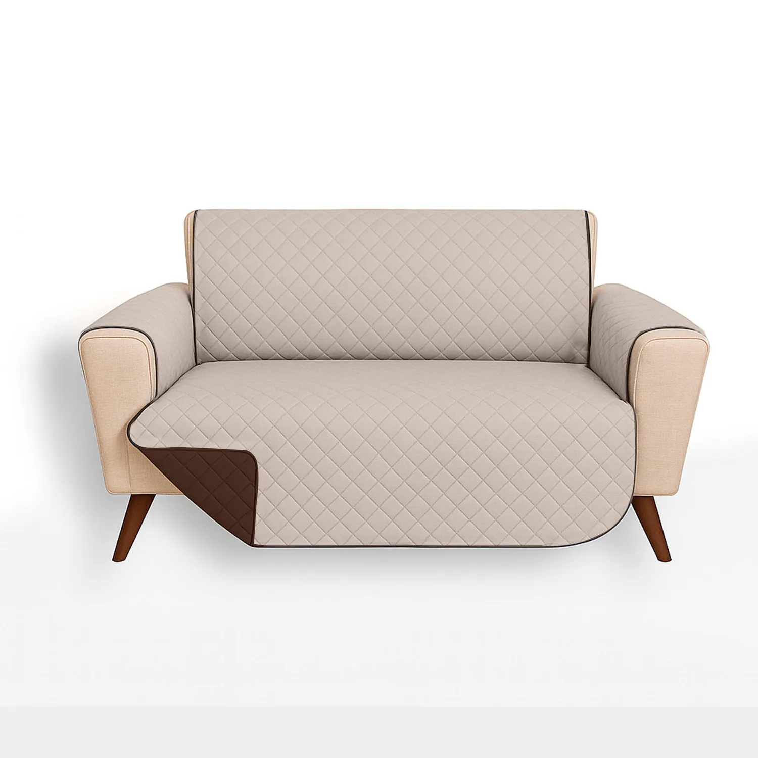 Protector de Sofá Doble Faz 2 Puestos Beige/Chocolate 120x 180 cm 7
