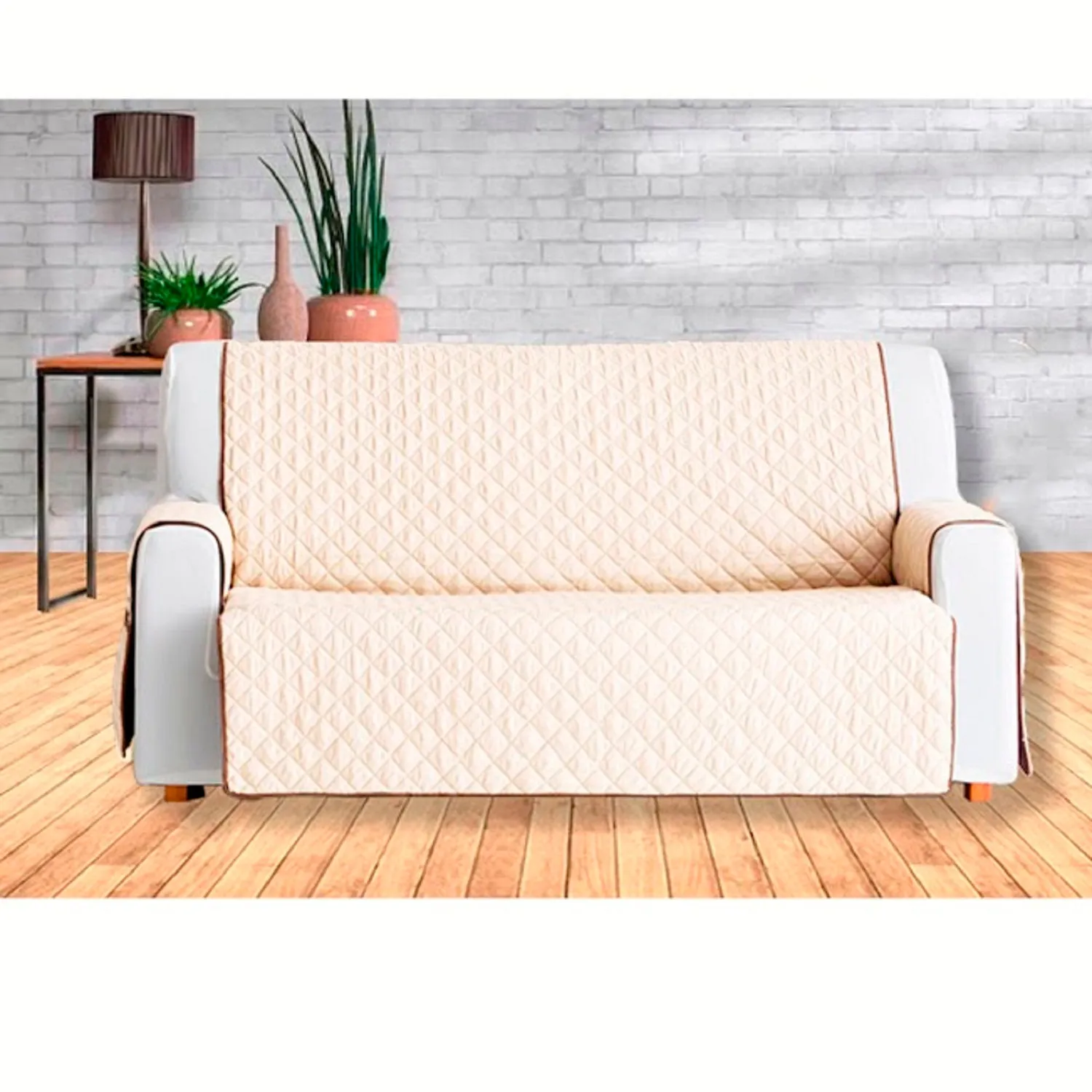 Protector de Sofá Doble Faz 2 Puestos Beige/Chocolate 120x 180 cm 10