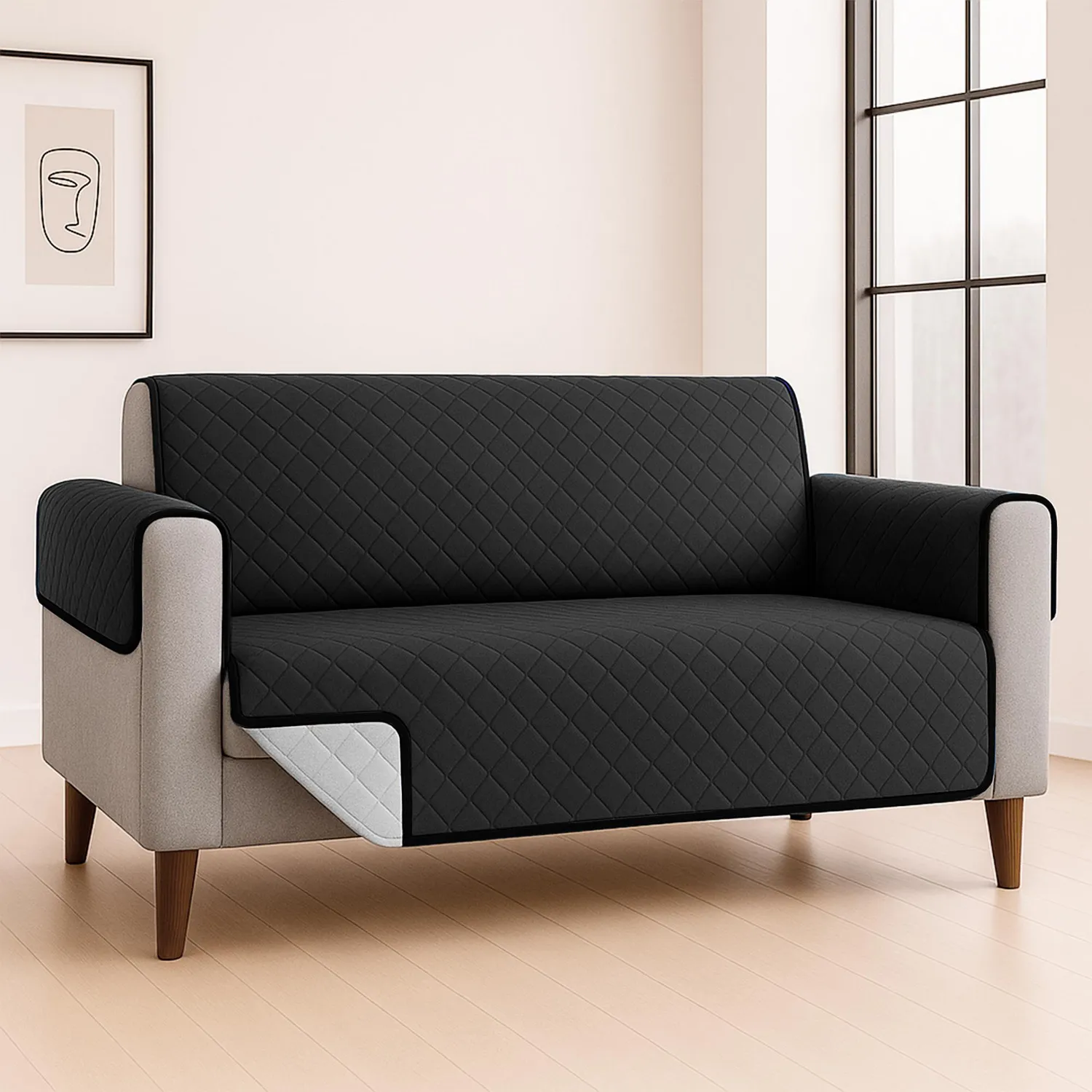 Forro Protector De Sofá Doble Faz 2 Puestos Negro/Gris 120 X 180 Cm