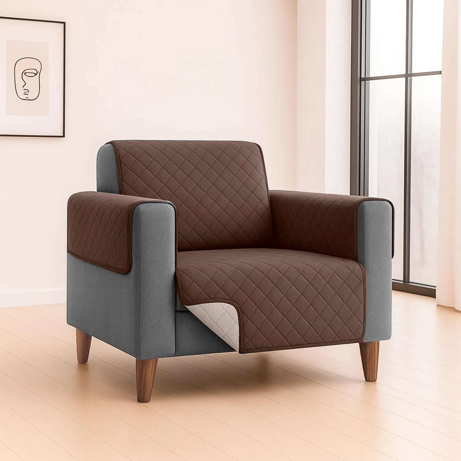 Forro Protector de Sofá Doble Faz 1 Puesto Beige/Chocolate 60 x 180 cm