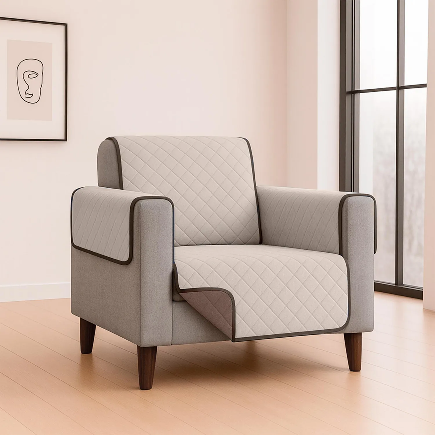 Forro Protector de Sofá Doble Faz 1 Puesto Beige/Chocolate 60 x 180 cm