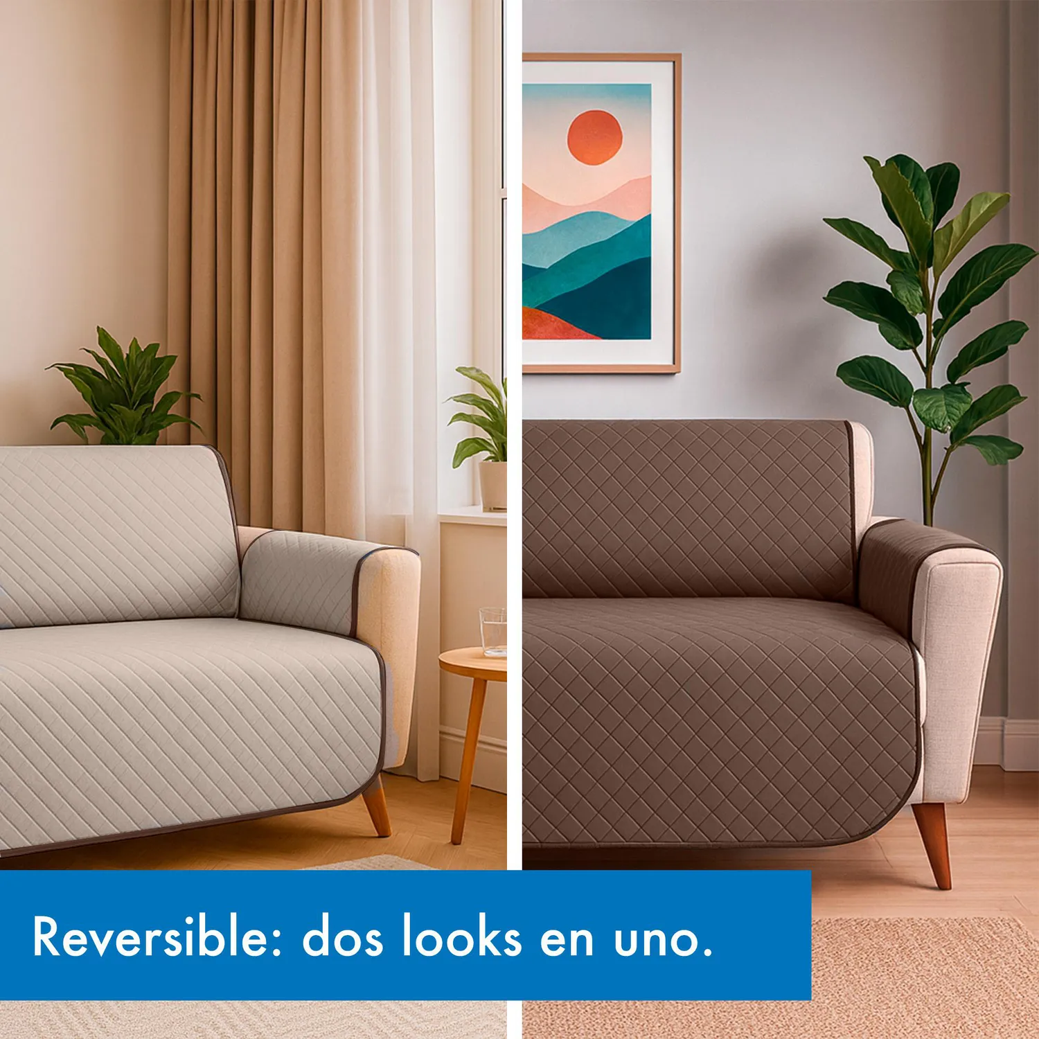 Forro Protector de Sofá Doble Faz 1 Puesto Beige/Chocolate 60 x 180 cm 5