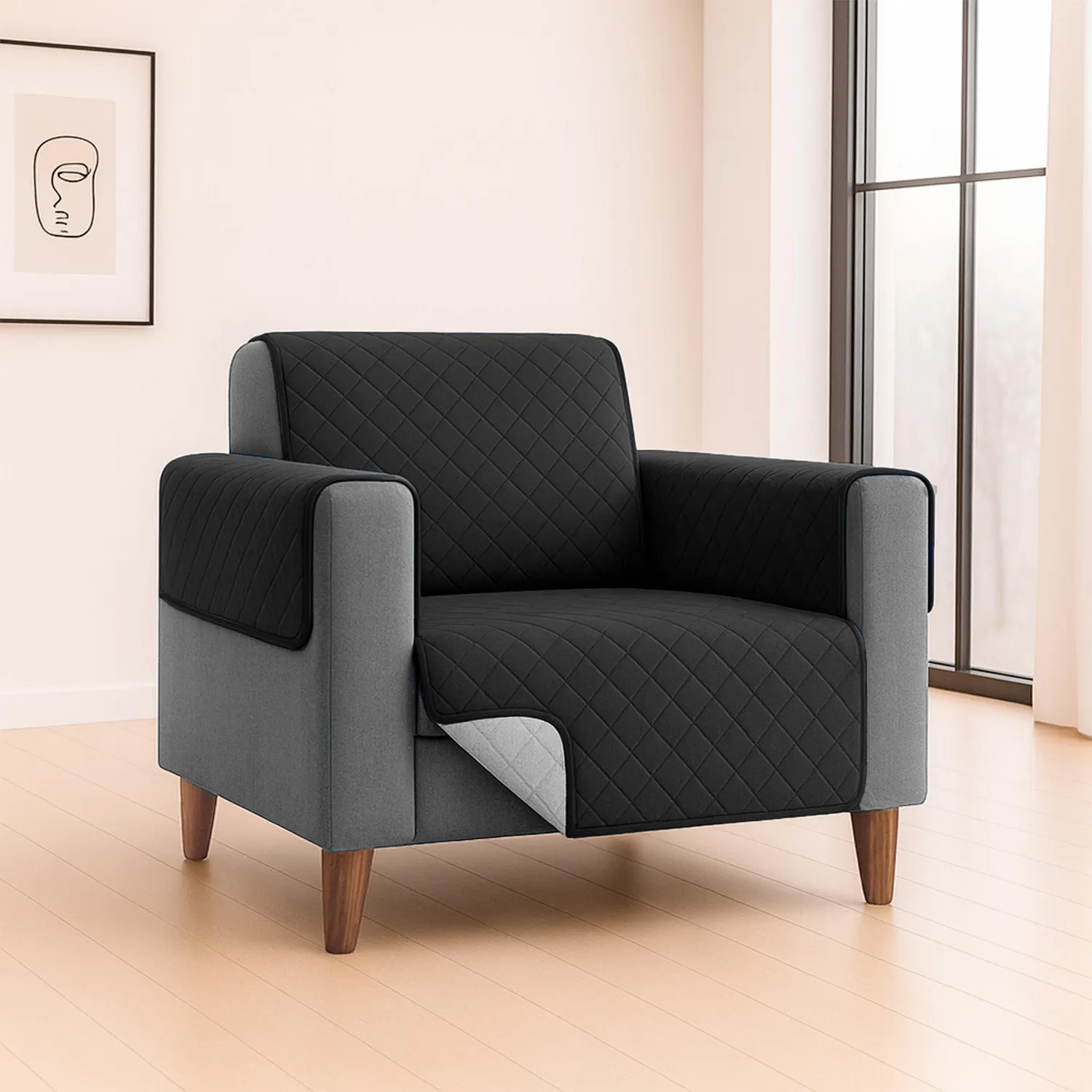 Forro Protector de Sofá Doble Faz 1 Puesto Negro/Gris 60 x 180 cm