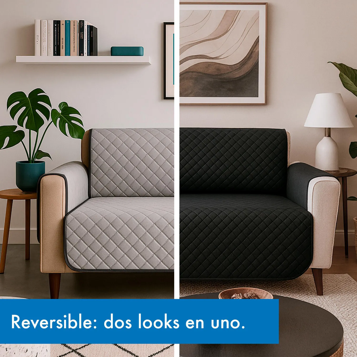 Forro Protector de Sofá Doble Faz 1 Puesto Negro/Gris 60 x 180 cm 5
