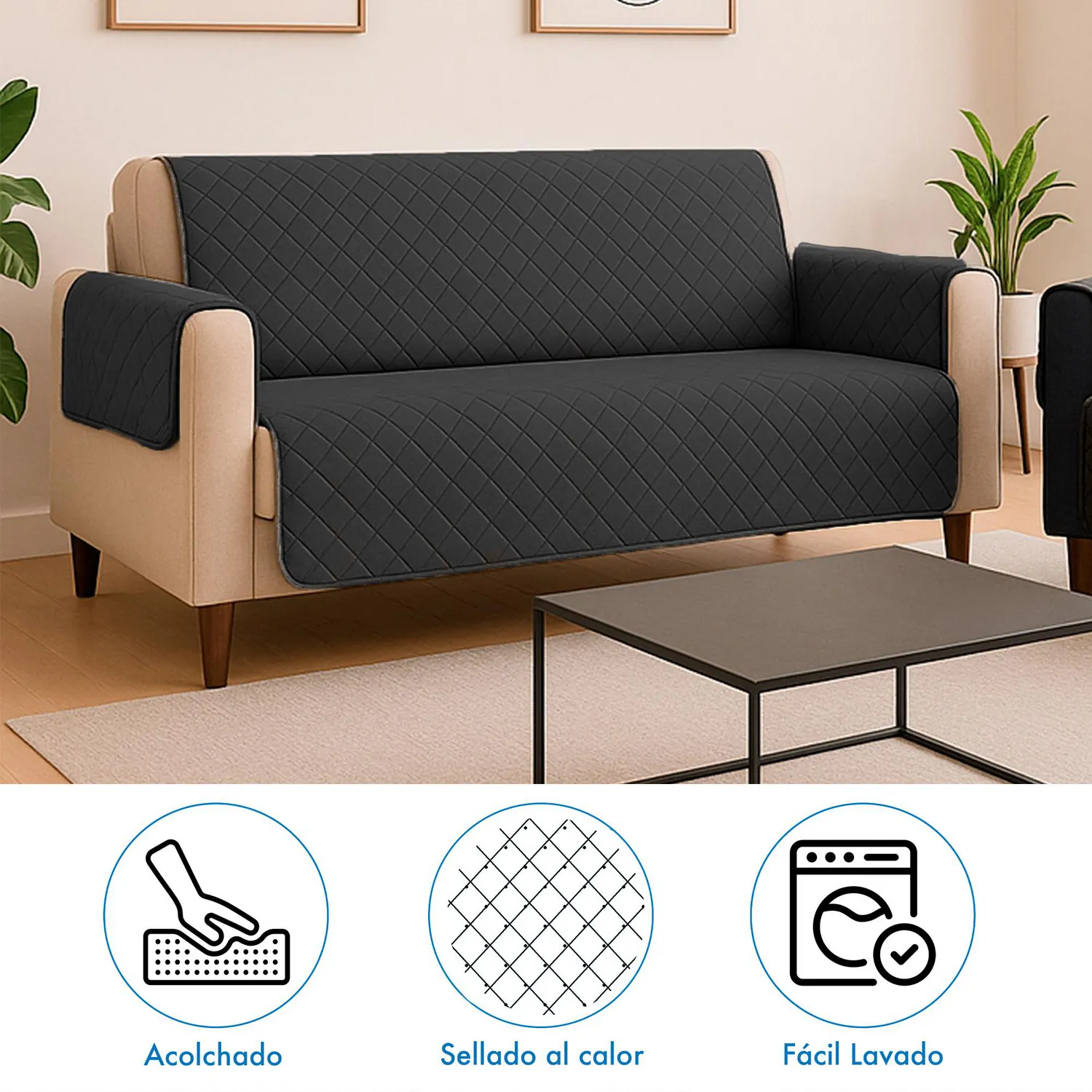Forro Protector de Sofá Doble Faz 1 Puesto Negro/Gris 60 x 180 cm 9