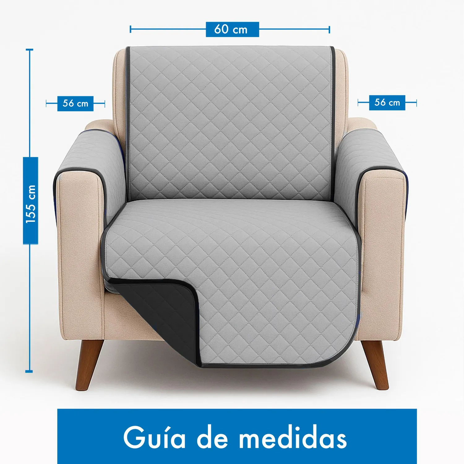 Forro Protector de Sofá Doble Faz 1 Puesto Negro/Gris 60 x 180 cm 18