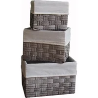 Set X3 Cajas 30x26x21 Rattán Con Tela Gris Just Home Collection