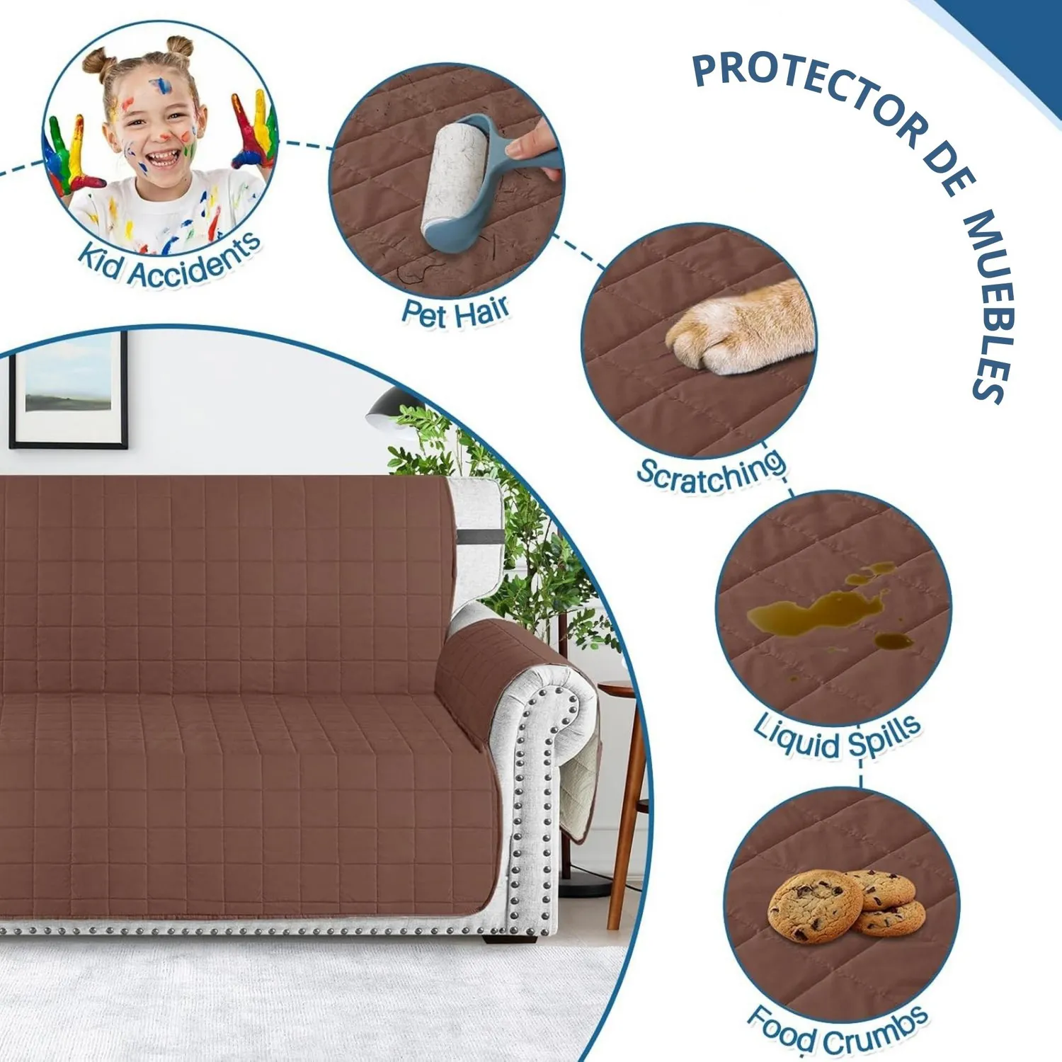 Protector de Sofá para Mascotas Doble Faz Chocolate - Camel 2 Puestos 7