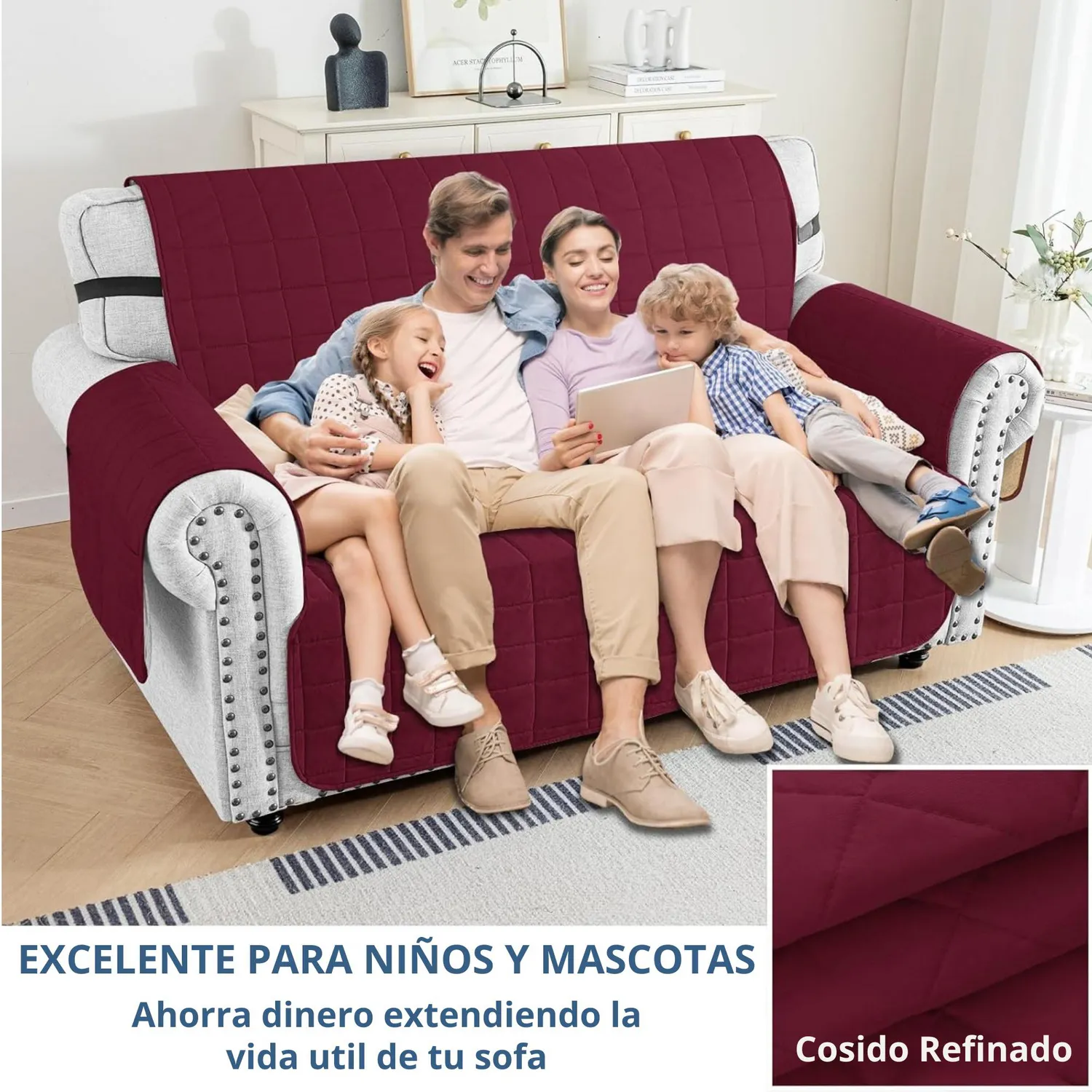 Protector De Sofá Para Mascotas Doble Faz Vinotinto-Camel 2 Puestos