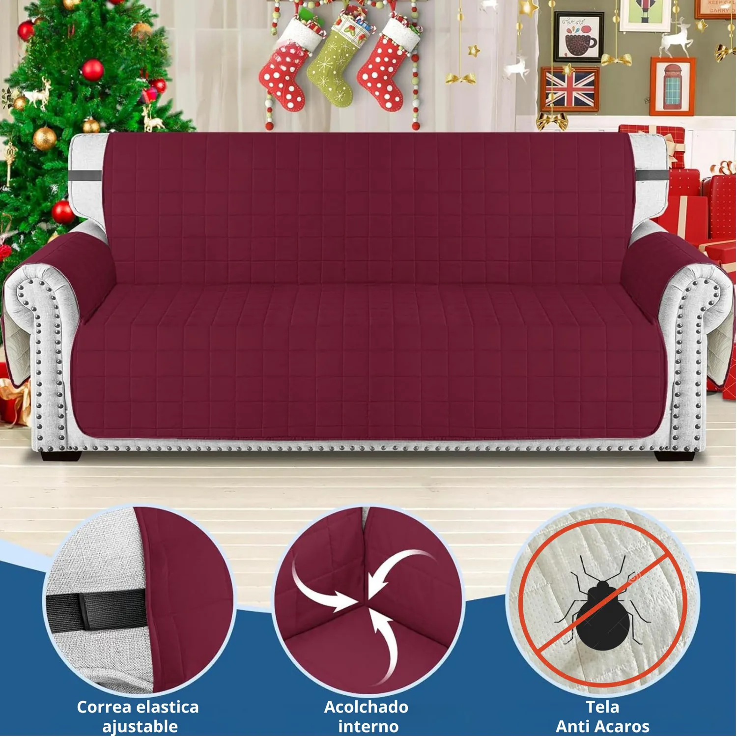Protector De Sofá Para Mascotas Doble Faz Vinotinto-Camel 2 Puestos 4