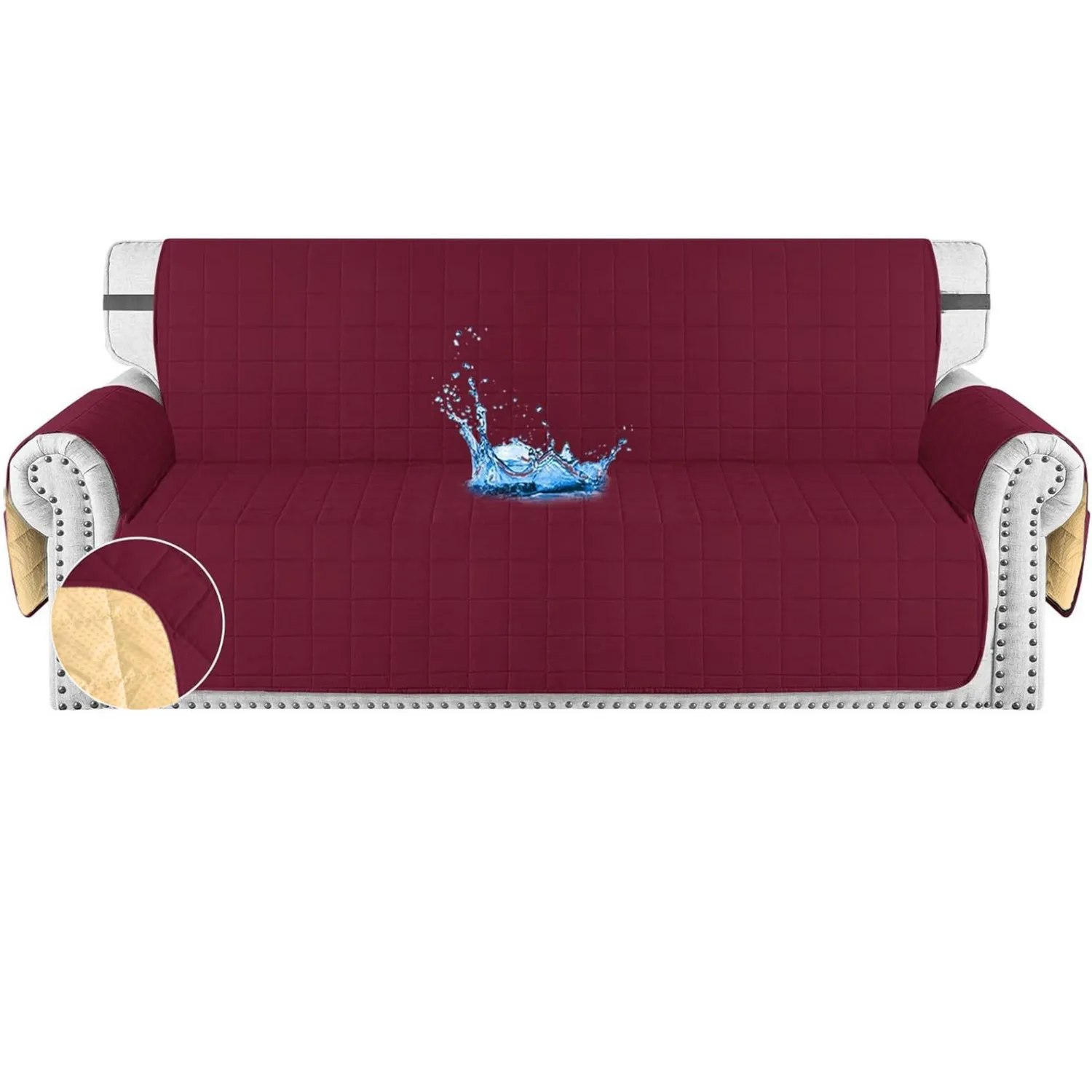 Protector de Sofá para Mascotas Doble Faz Vinotinto-Camel 3 Puestos