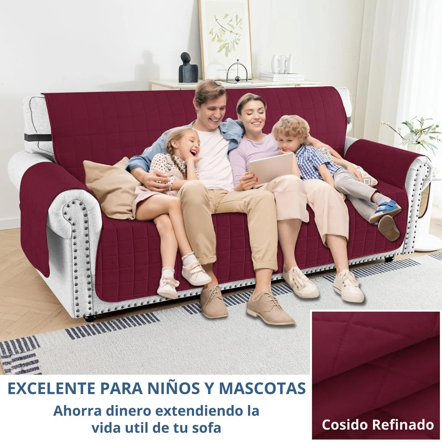 Protector de Sofá para Mascotas Doble Faz Vinotinto-Camel 3 Puestos