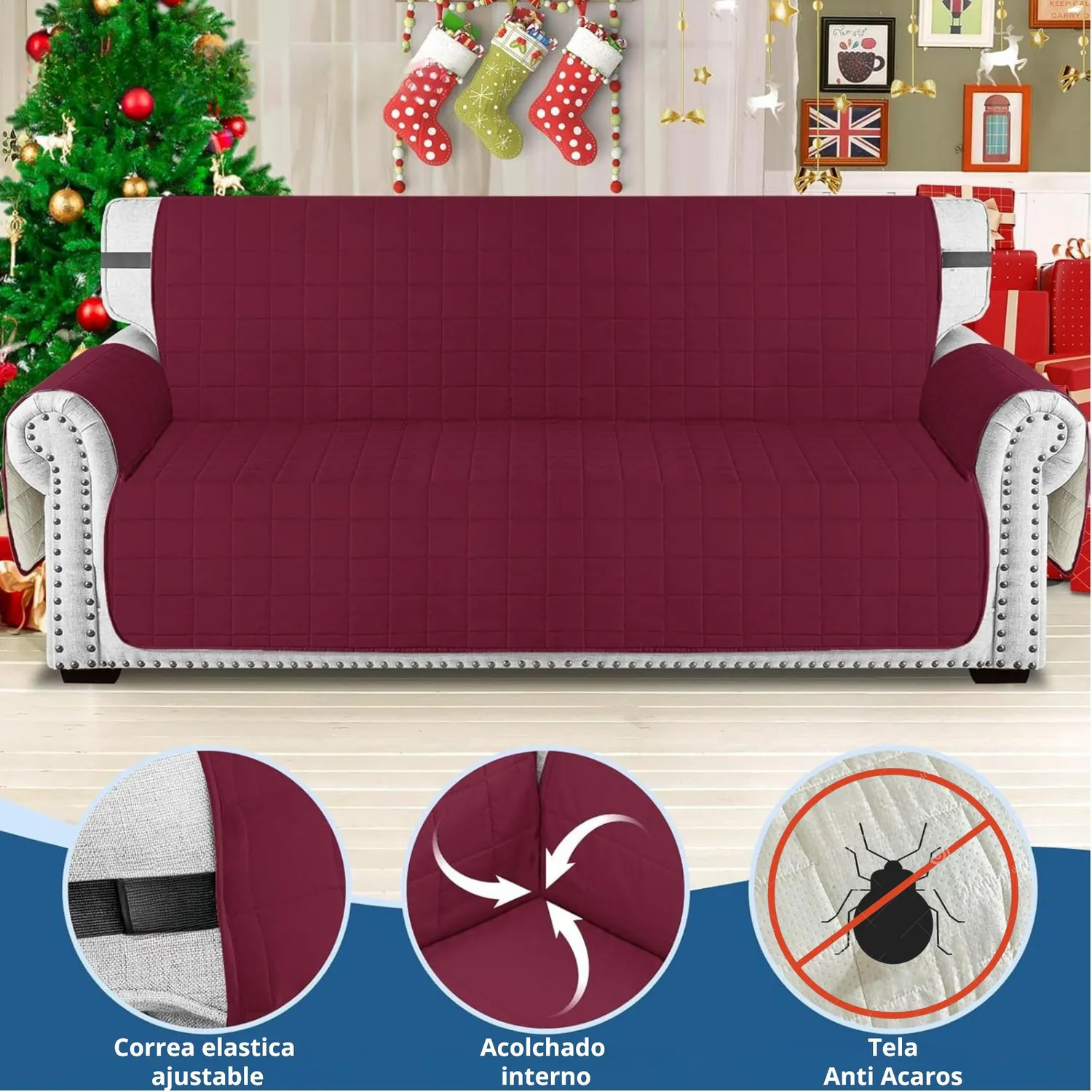 Protector de Sofá para Mascotas Doble Faz Vinotinto-Camel 3 Puestos 4