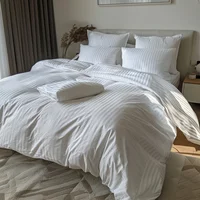 Set Duvet Sateen Stripe Sencillo + Funda + Juego Sábanas + Plumón Blanco