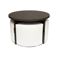 Mesa de Centro Redonda + Puffs Auxiliares
