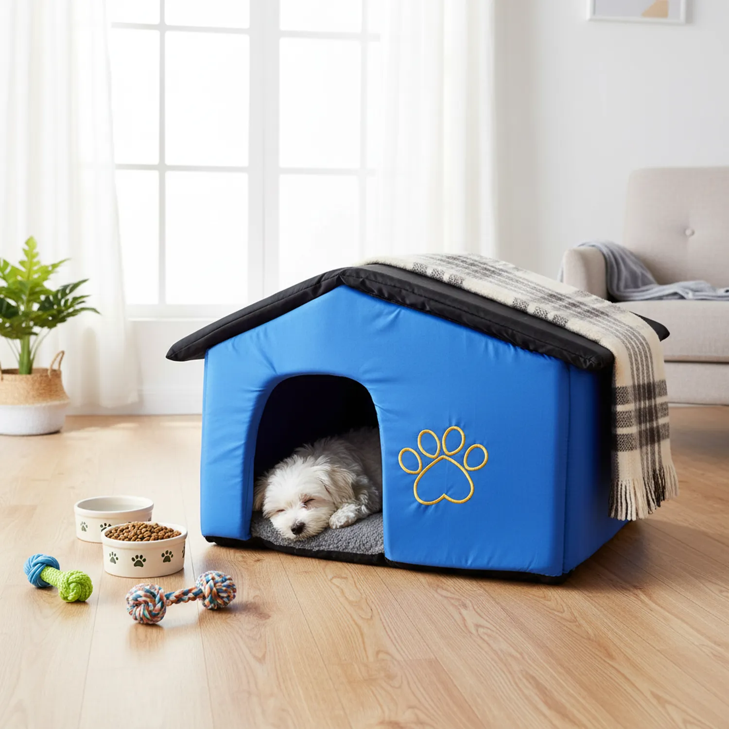 Casa Para Perros Desarmable 70X50X46Cm Grande Azul 3