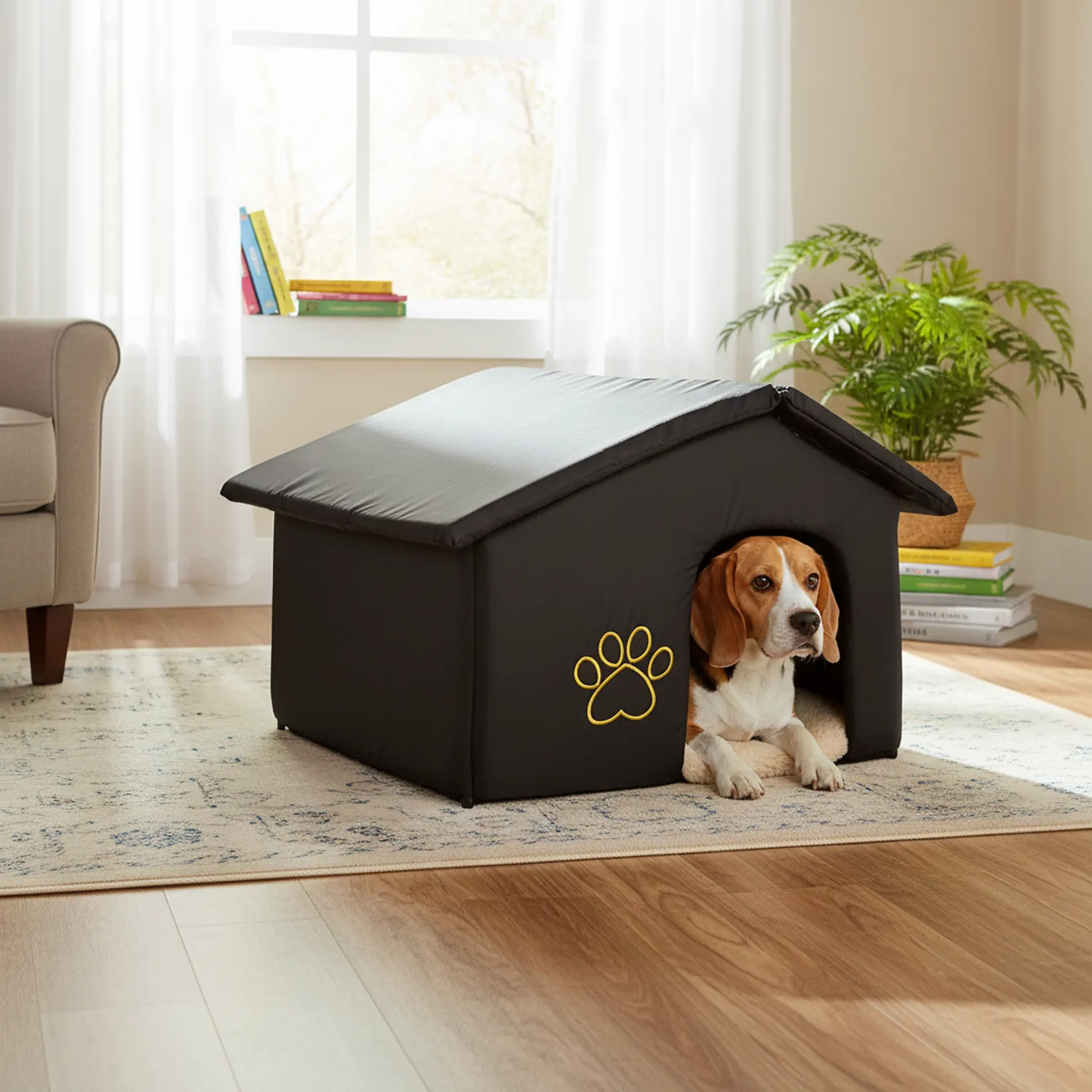 Casa Para Perros Desarmable 70X50X46Cm Grande Negro 3