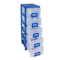 Cajonera Plástica 5 Gavetas 33X110X43cm Azul/Transparente Free Mold