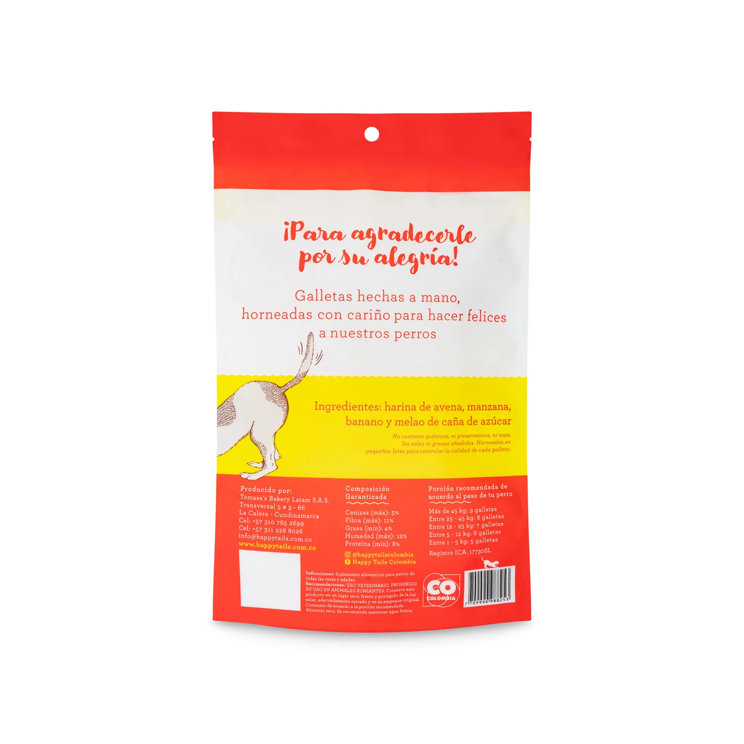 Snack Para Perro Avena Y Manzana Happy Tails 180g