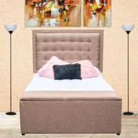Combo Lujo Advance Pillow Semidoble 120x190cm Tela Café (Base Cama + Cabecero + Colchón Plus + Puff Baúl)