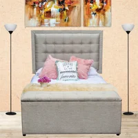 Combo Lujo Advance Pillow Semidoble 120x190cm Tela Beige (Base Cama + Cabecero + Colchón Plus + Puff Baúl)