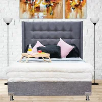 Combo Luxury Doble Pillow King 200x200cm Tela Gris (Base Cama + Cabecero + Colchón Primavera Doble Pillow)