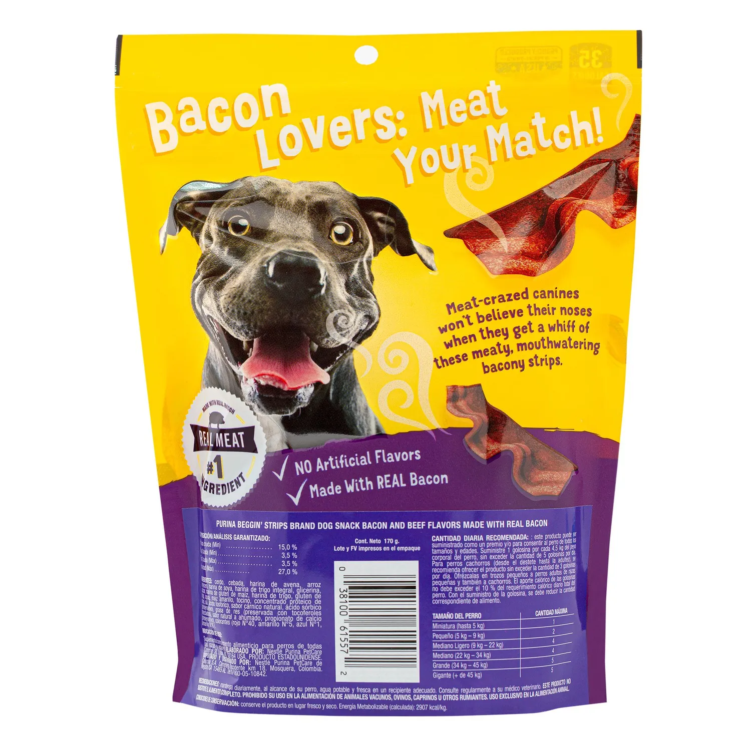 Snack Para Perros Beggin Strips Bacon Beef X170gr Beggin