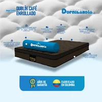 Combo Colchón Enrollado Dublin Café Sencillo 100x190cm + Base Entera + Cabecero + Almohada