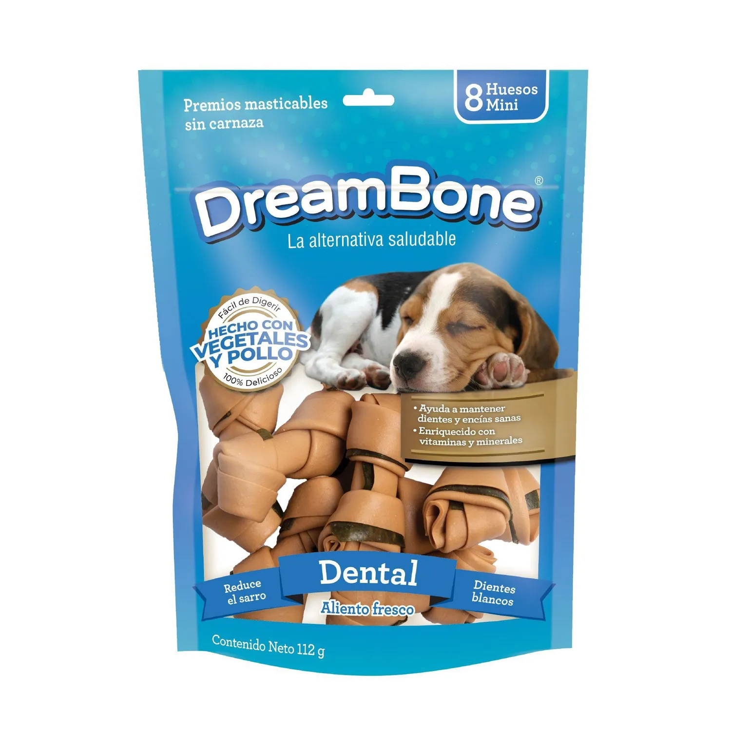 Snack Para Perro Premio Masticable Mini Dental Vegetales y Pollo Dreambone x8und