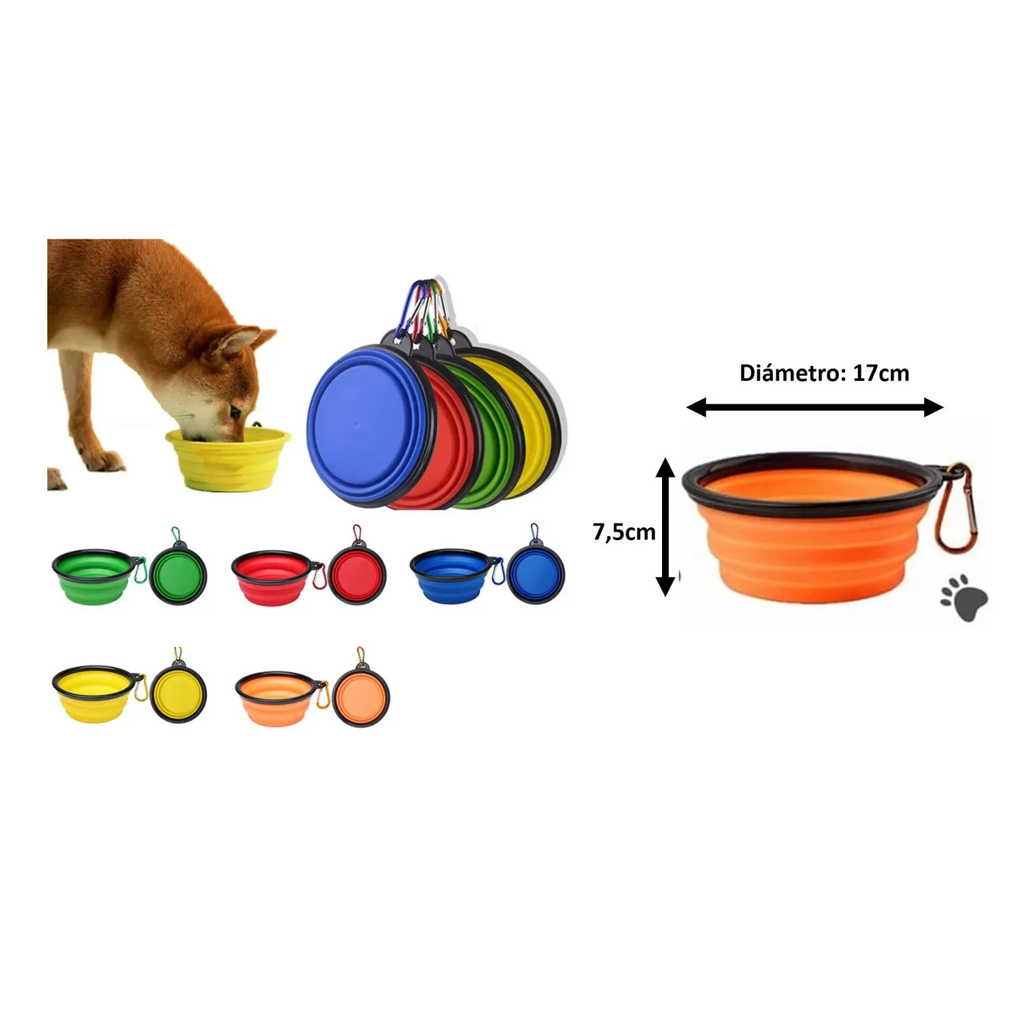 Tazón En Silicona Para Mascotas Grande Color Naranja Solepet 17.5 Cm 4