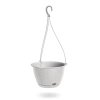 Matera Plástica Cónica Rattan Para Balcón Colgante Con Sistema De Riego 24x16cm Blanco