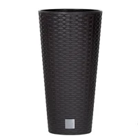 Matera Plástica Cónica Rattan + Cubeta De Siembra 40x76cm Café