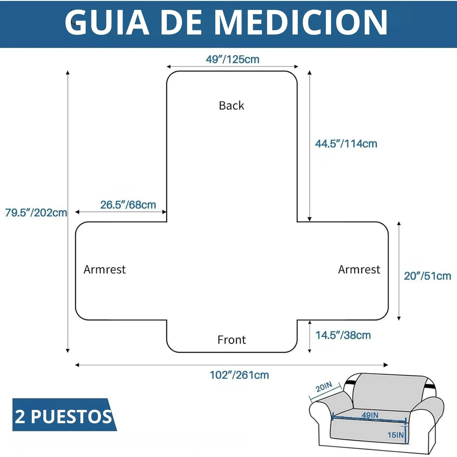 Protector de Sofá 2 Puestos Azul Oscuro - Gris 6