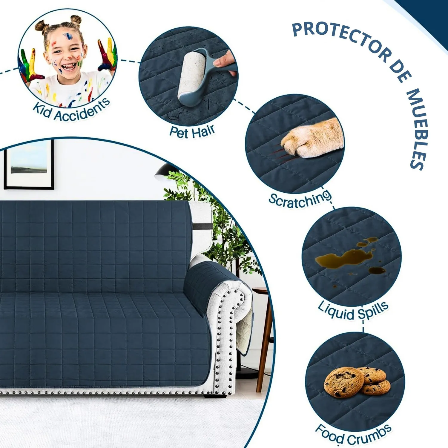 Protector de Sofá 2 Puestos Azul Oscuro - Gris 7