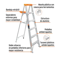 Escalera 1.8 m Tijera con Bandeja Aluminio 102 kg Truper