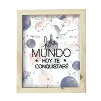 Cuadro Caja Pino 22X27cm Hola Mundo