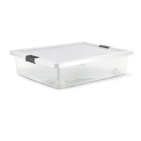 Caja Organizadora Plástica Bajo Cama con Broches y Ruedas 28 litros 62x14x47.5 cm Natural/Gris Estra