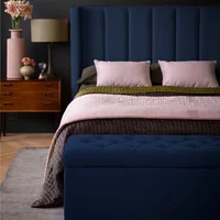 Combo Julieta Queen Cabecero + Base Cama + Puff Baúl Azul