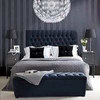 Combo Paris Doble Cabecero + Base Cama + Puff Baúl Azul