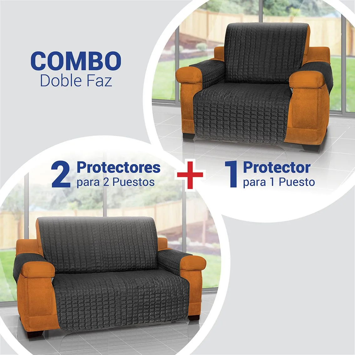 Combo Protector De Sofá Para Mascotas 1 Puesto + 2 Cubre Sofa 2 Puestos Energy Plus Negro
