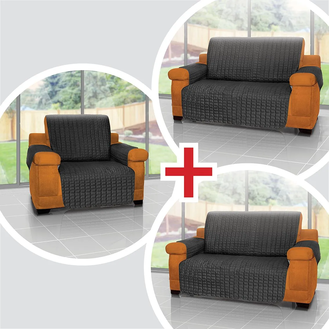 Combo Protector De Sofá Para Mascotas 1 Puesto + 2 Cubre Sofa 2 Puestos Energy Plus Negro 3