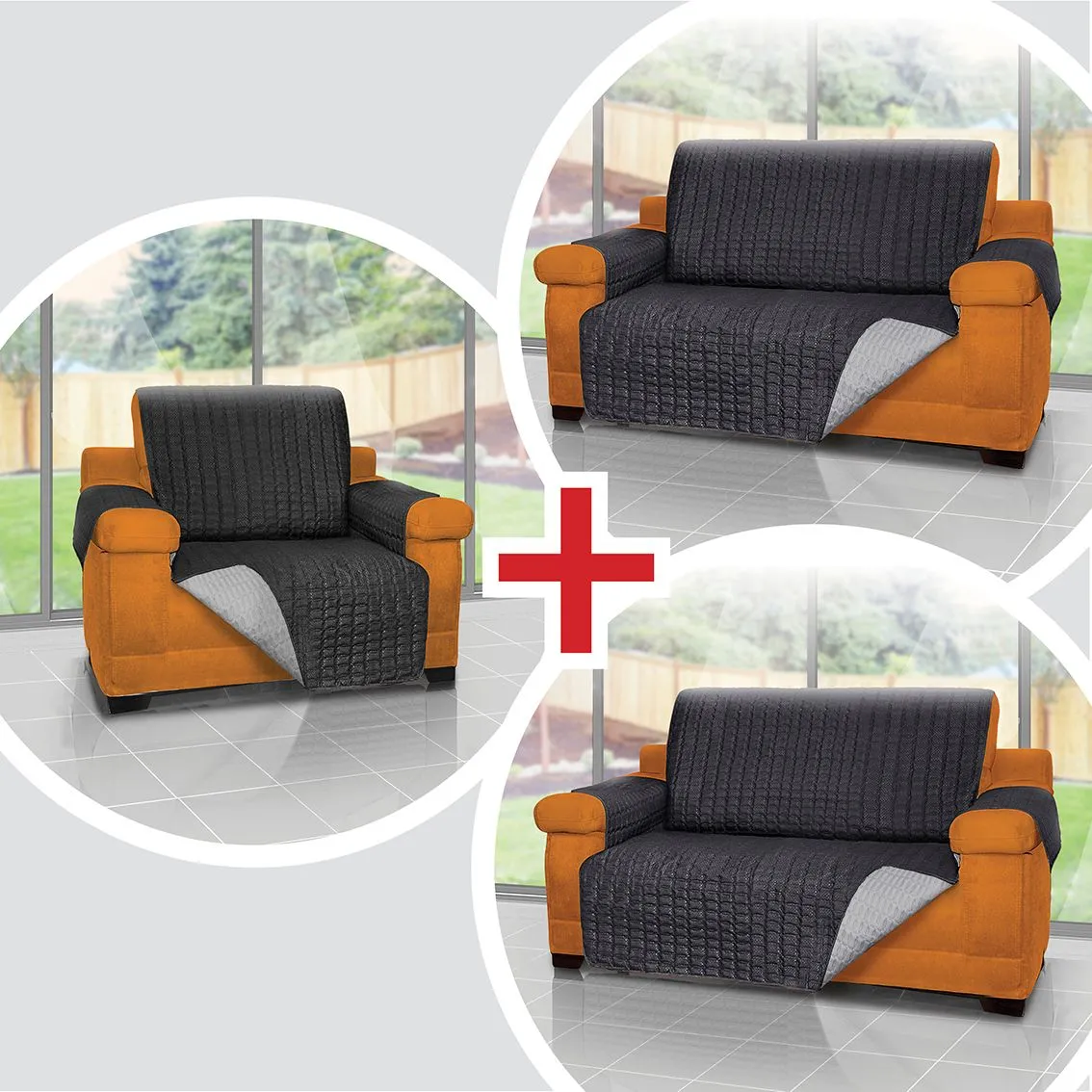 Combo Protector De Sofá Para Mascotas 1 Puesto + 2 Cubre Sofa 2 Puestos Energy Plus Negro 4