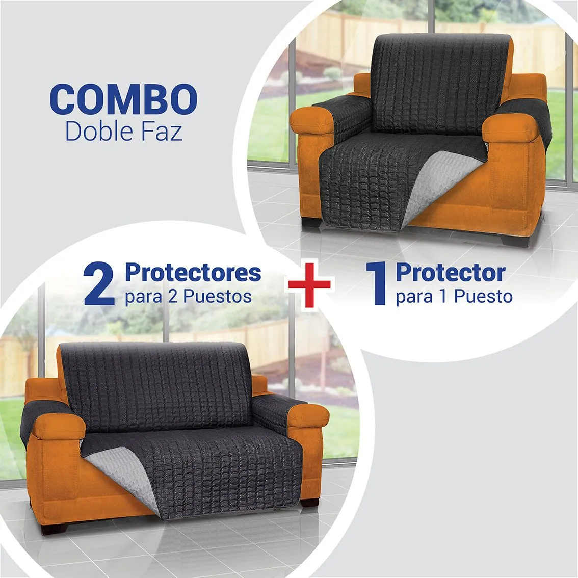 Combo Protector De Sofá Para Mascotas 1 Puesto + 2 Cubre Sofa 2 Puestos Energy Plus Negro 8