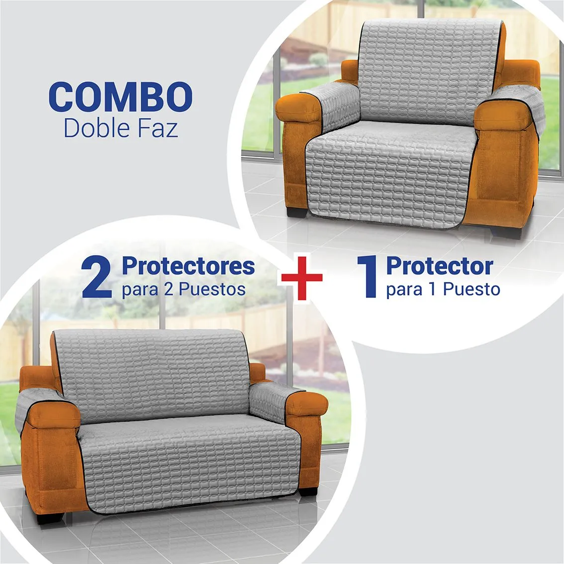 Combo Protector De Sofá Para Mascotas 1 Puesto + 2 Cubre Sofa 2 Puestos Energy Plus Negro 9